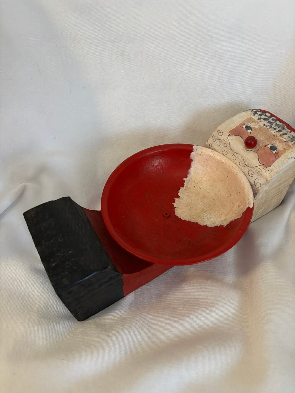 Vintage Hand Made Santa Claus Decorative Plate / Candle Holder Wood / Metal